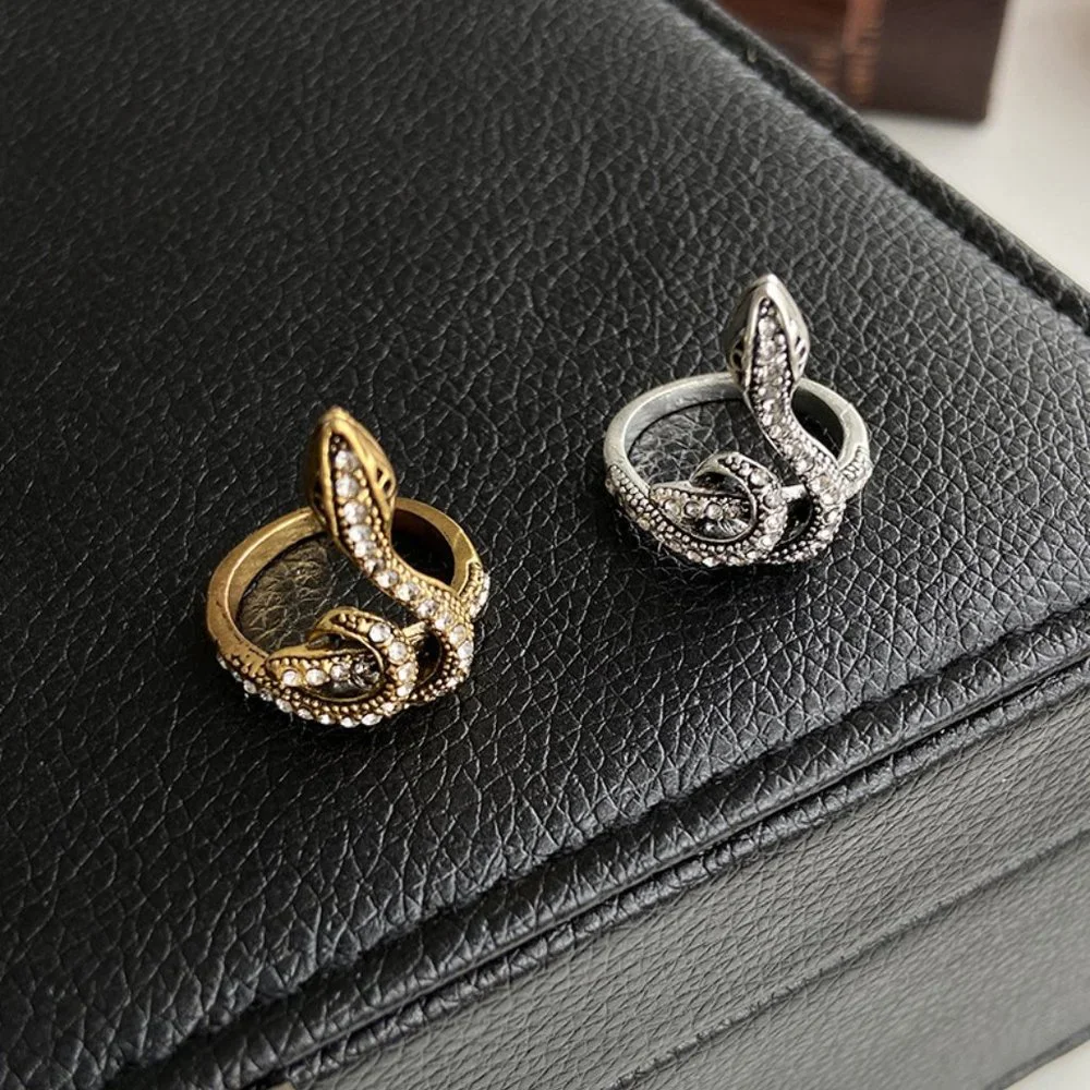 Intricate Coiled Snake Serpent Ancient Gold & CZ Diamonds Streetwear Ring NEW - Picture 7 of 8
